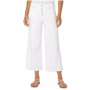 LIVERPOOL Women's White High Rise Wide Leg Jeans in Size 30 Raw Hem Patch Pocket